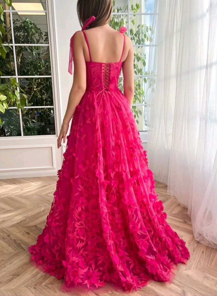 Hot Pink Prom Dress 2024 Straps Tulle with Slit 24W / Blue Hot Pink Prom Dress 2024 Straps Tulle with Slit 24W / Blue