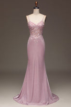 Load image into Gallery viewer, Pink Prom Dress 2024 Spaghetti Straps Mermaid Glitter