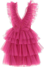 Load image into Gallery viewer, Pink Homecoming Dress 2023 Short V Neck Tulle Tiered Sleeveless