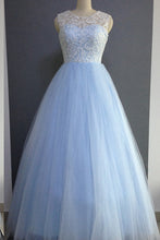 Load image into Gallery viewer, Light Blue Prom Dress 2024 Illusion Neck Tulle Puffy