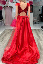 Load image into Gallery viewer, Red Prom Dress 2024 V Neck Sleeveless Sequin