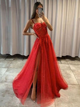 Load image into Gallery viewer, Red Prom Dress 2024 Spaghetti Straps Tulle with Slit