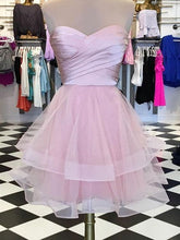 Load image into Gallery viewer, Pink Homecoming Dress 2023 Short Strapless Tulle Horsehair