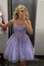 Load image into Gallery viewer, Purple Homecoming Dress 2023 Short Spaghetti Straps Tulle with Appliques