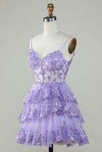 Load image into Gallery viewer, Lilac Prom Dress 2024 Short Spaghetti Straps Tiered Tulle
