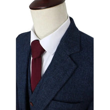 Load image into Gallery viewer, Men's Suits 3 PCS Lapel Wool Blended Navy Herringbone Gentleman Suits Jacket+Pants+Vest