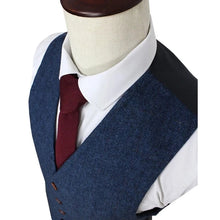 Load image into Gallery viewer, Men's Suits 3 PCS Lapel Wool Blended Navy Herringbone Gentleman Suits Jacket+Pants+Vest
