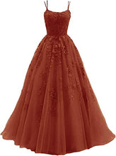 Load image into Gallery viewer, Puffy Burnt Orange Prom Dress 2023 Spaghetti Straps Tulle Lace Appliques Corset Back