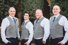 Load image into Gallery viewer, Silver Herringbone & Satin Men's Vest Made to Order Wedding Groomsmen Waistcoat