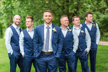 Load image into Gallery viewer, Navy Satin Groomsmen Vest Made to Order Wedding Men's Waistcoat V-neck 4 Pockets 5 Buttons