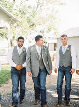 Load image into Gallery viewer, Light Grey Satin Groomsmen Vest Made to Order Wedding Men's Waistcoat V-neck 0 Pocket 4 Buttons
