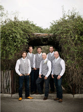 Load image into Gallery viewer, Silver Satin Groomsmen Vest Made to Order Wedding Men's Waistcoat V-neck 2 Pockets 5 Buttons