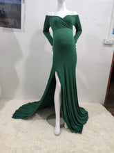 Load image into Gallery viewer, Satin Maternity Photography Dresses Off the Shoulder Side Split Elegant