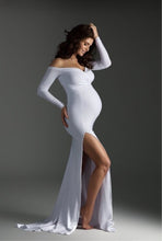 Load image into Gallery viewer, Satin Maternity Photography Dresses Off the Shoulder Side Split Elegant