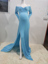 Load image into Gallery viewer, Satin Maternity Photography Dresses Off the Shoulder Side Split Elegant