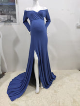 Load image into Gallery viewer, Satin Maternity Photography Dresses Off the Shoulder Side Split Elegant