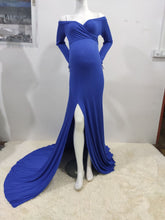 Load image into Gallery viewer, Satin Maternity Photography Dresses Off the Shoulder Side Split Elegant
