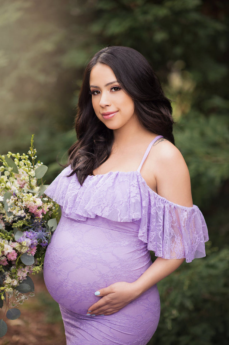 Lace Elegant Maternity Photography Dresses Spaghetti Strap Off The Shoulder XL / Turquoise