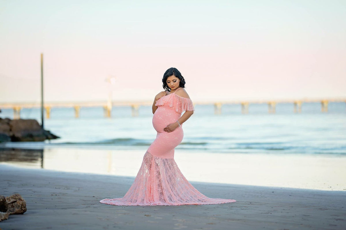 chinese dress ladies White Lace Maternity Photoshoot Dress main image 1