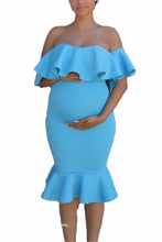 Load image into Gallery viewer, Satin Pregnant Photography Dresses Tea Length Ruffles 2021