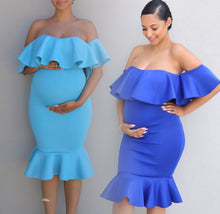 Load image into Gallery viewer, Satin Pregnant Photography Dresses Tea Length Ruffles 2021