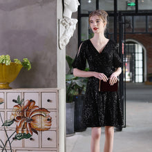 Load image into Gallery viewer, Gold Sparkly Homecoming Dresses 2021 V Neck Formal Evening Party