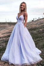 Load image into Gallery viewer, Prom Dress 2022 Ball Gown Lilac Purple Glitter Evening Dress Corset Back with Pockets