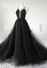 Load image into Gallery viewer, Prom Dress 2022 Black Lace Applique Tulle