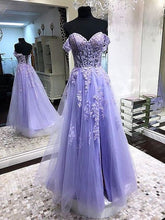 Load image into Gallery viewer, Lavender Prom Dress 2023 Off the Shoulder Tulle with Appliques