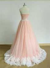 Load image into Gallery viewer, Pink Prom Dress 2023 A-line Strapless Zipper up Back Tulle with Lace Appliques Bow(s)