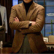 Load image into Gallery viewer, Men's Suit Tweed Jacket Herringbone Brown Shawl Lapel Slim Fit Casual Business Wedding Prom
