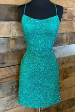 Load image into Gallery viewer, Short Homecoming Dress 2022 Bodycon Short Spaghetti Corset Back with Sequin