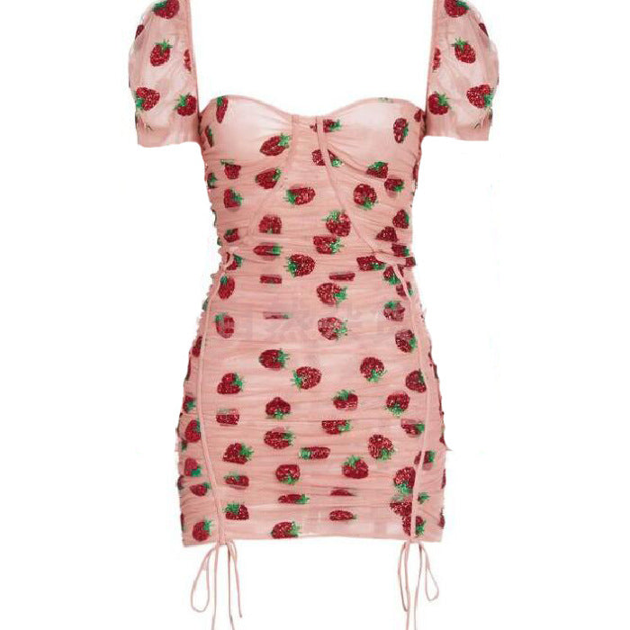 strawberry dress short Strawberry Print Milkmaid Midi Dress, Cottagecore Lolita Fruit Pattern Aesthetic, Vintage Cottage Core Summer Dresses with Puff Sleeves, Cute Dress for Summer BBQ or Wedding at Amazon Women's Clothing store