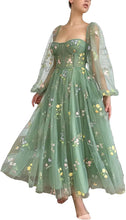 Load image into Gallery viewer, Prom Dress 2023 A-line Square Neck Long Sleeves Tulle Embroidery Floral Puffy