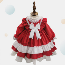 Load image into Gallery viewer, Renaissance Red Christmas Long Sleeves Frilled Velvet with Lace Bow(s) Girls Lolita Dress