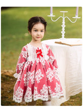 Load image into Gallery viewer, Renaissance Red Long Sleeves Jewel Neck Lace with Bow(s) Girls Lolita Dress