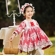 Load image into Gallery viewer, Renaissance Red Long Sleeves Jewel Neck Lace with Bow(s) Girls Lolita Dress
