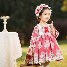 Load image into Gallery viewer, Renaissance Red Long Sleeves Jewel Neck Lace with Bow(s) Girls Lolita Dress