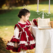 Load image into Gallery viewer, Renaissance Burgundy Christmas Long Sleeves Frilled with Bow(s) Costume Girls Lolita Dress