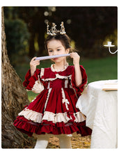 Load image into Gallery viewer, Renaissance Burgundy Christmas Long Sleeves Frilled with Bow(s) Costume Girls Lolita Dress