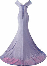 Load image into Gallery viewer, Mermaid/Trumpet Elegant Prom Dress 2023 Off Shoulder V Neck Short Sleeves Tie Back with Pleats