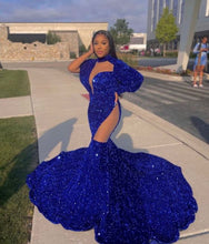 Load image into Gallery viewer, Prom Dress 2023 Ideas Mermaid/Trumpet Halter Neck Puff Balloon Sleeves Sequin Sparkle&Shine