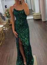 Load image into Gallery viewer, Long Prom Dress 2023 Sheath Bodycon Spaghetti Straps Sequin with Slit Sparkle&Shine