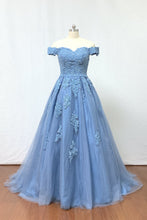 Load image into Gallery viewer, Plus Size Prom Dress 2023 A-line Elegant Off the Shoulder Lace Tulle with Appliques Pleats