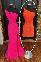 Load image into Gallery viewer, Short Prom Dress 2023 Sheath/Column One-shoulder Sleeveless Sequin Sparkle&Shine