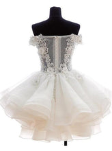 Load image into Gallery viewer, Red Homecoming Dress 2022 Off Shoulder Short Sleeves A Line Ruffles with Appliques