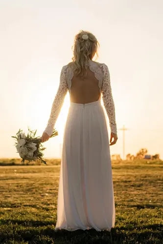 Classic Wedding Dress Ivory Lace Chiffon Long Bridesmaid Dress 2020 Custom Color / 14 Classic Wedding Dress Ivory Lace Chiffon Long Bridesmaid Dress 2020 Custom Color / 14