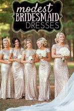 Load image into Gallery viewer, Sequin Bridesmaid Dress 2021 Matte Champagne Maxi Sheath Dress Cowl Back