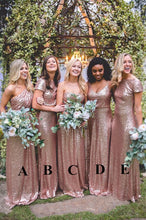 Load image into Gallery viewer, Mismatched Bridesmaid Dresses - Long Rose Gold Sequin Dresses