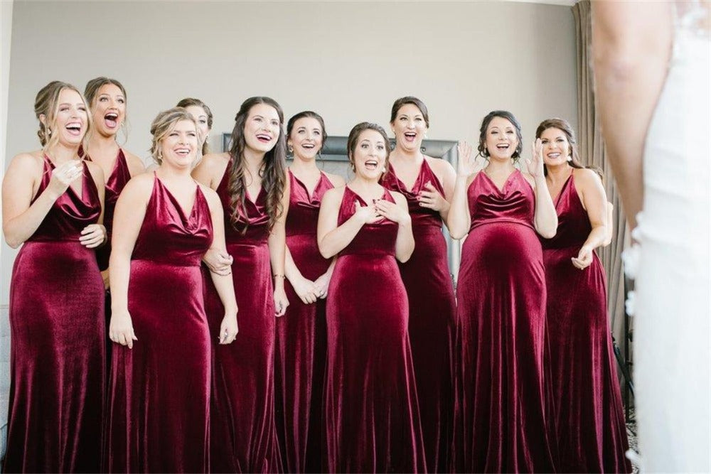 Burgundy Velvet Long Bridesmaid Dress 2020 Custom Color / 16 Burgundy Velvet Long Bridesmaid Dress 2020 Custom Color / 16
